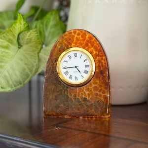 Vintage signed Smyers 2006 Amber-Tone Clock with Gold Details